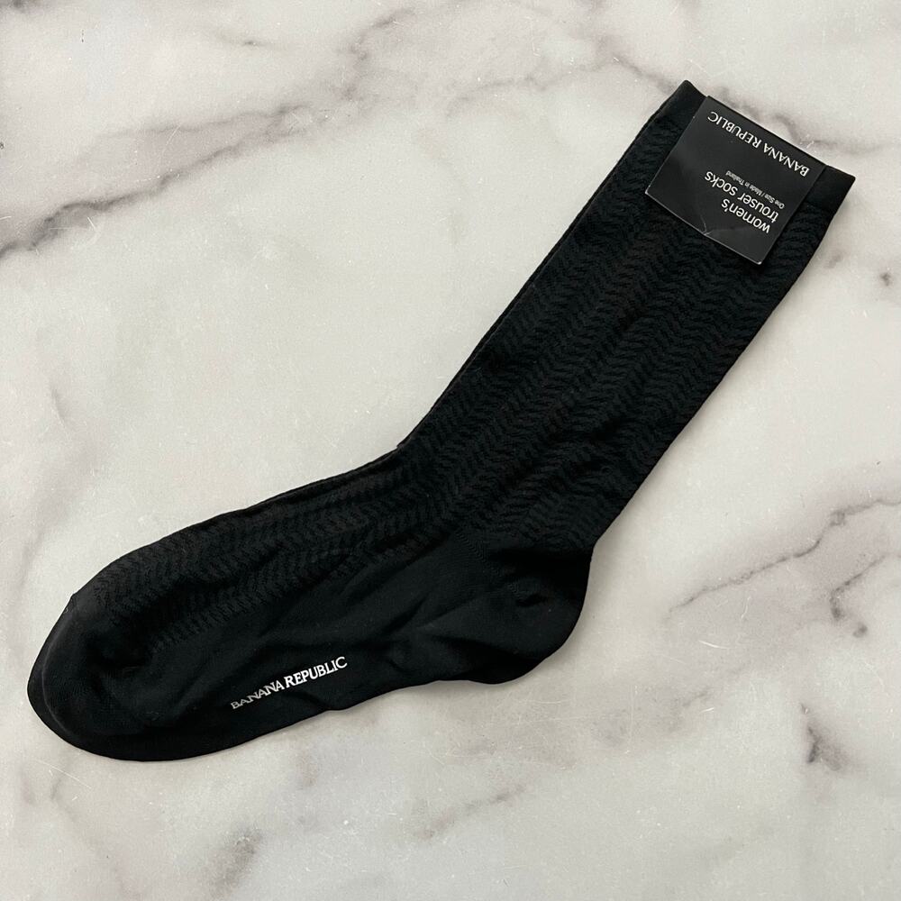 Banana Republic Womenâs Trouser Socks Black Herringbone Knit 100% Nylon